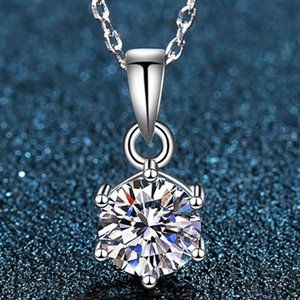 3-Carat Round Moissanite Diamond Pendant Necklace - Sterling Silver - Certified